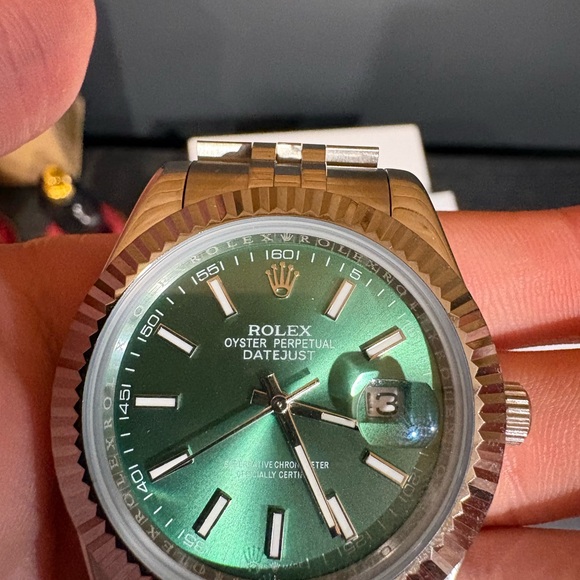 Rolex Silver Watch with Green Dial - Picture 5 of 5